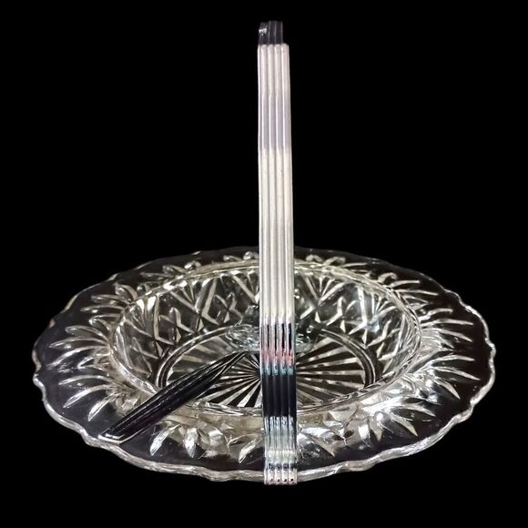Sheffield Glass Server Plate Set Chrome Fork Holder Vintage Seafood Appetizers. - Picture 6 of 16